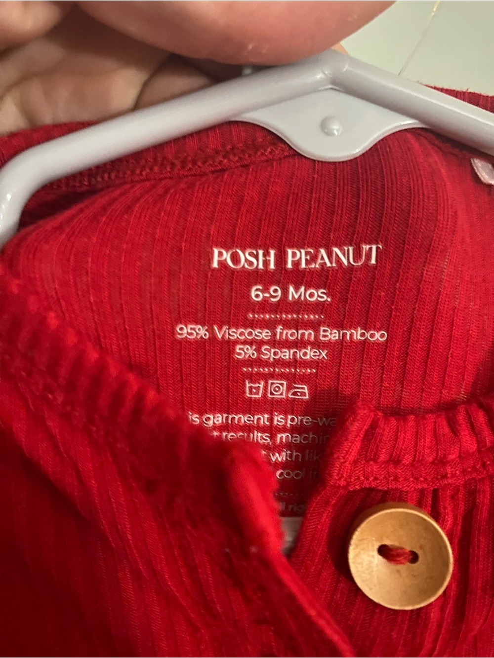 Posh Peanut Red Ribbed Button-Front Footie with Ruffle Back - Picture 5 of 5